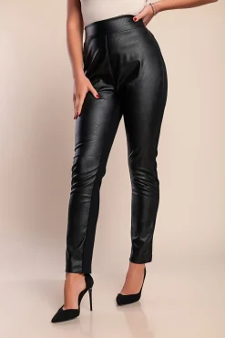 Pantaloni eleganti in similpelle, neri