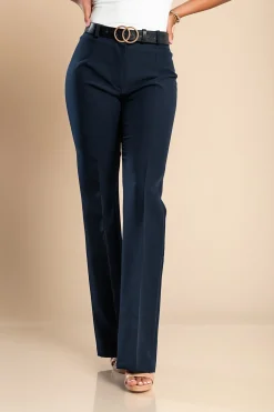 Pantaloni eleganti lunghi a gamba dritta, blu scuro