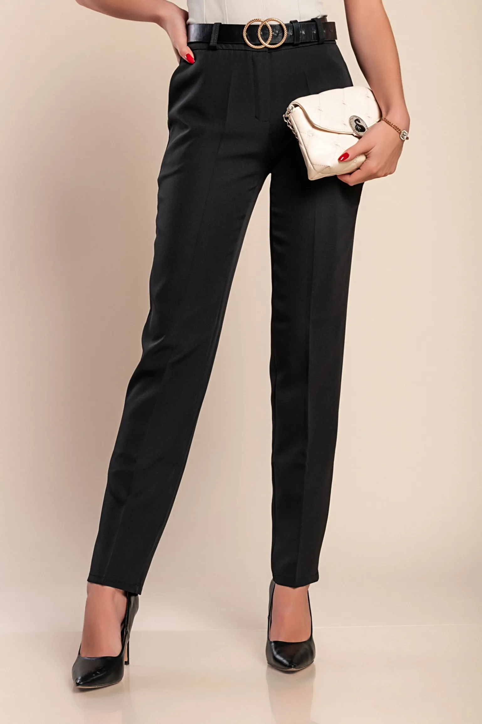 Pantaloni eleganti lunghi con pantalone dritto Tordina, nero
