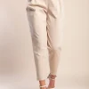 Pantaloni lunghi con cintura decorativa, beige
