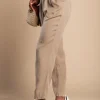 Pantaloni lunghi con cintura decorativa, beige