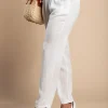 Pantaloni lunghi con cintura decorativa, bianchi