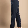 Pantaloni lunghi con cintura decorativa, blu scuro
