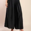 Pantaloni lunghi con cintura decorativa, neri