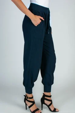 PANTALONI LUNGHI CON TASCHE ED ELASTICO IN VITA AMORY, BLU SCURO