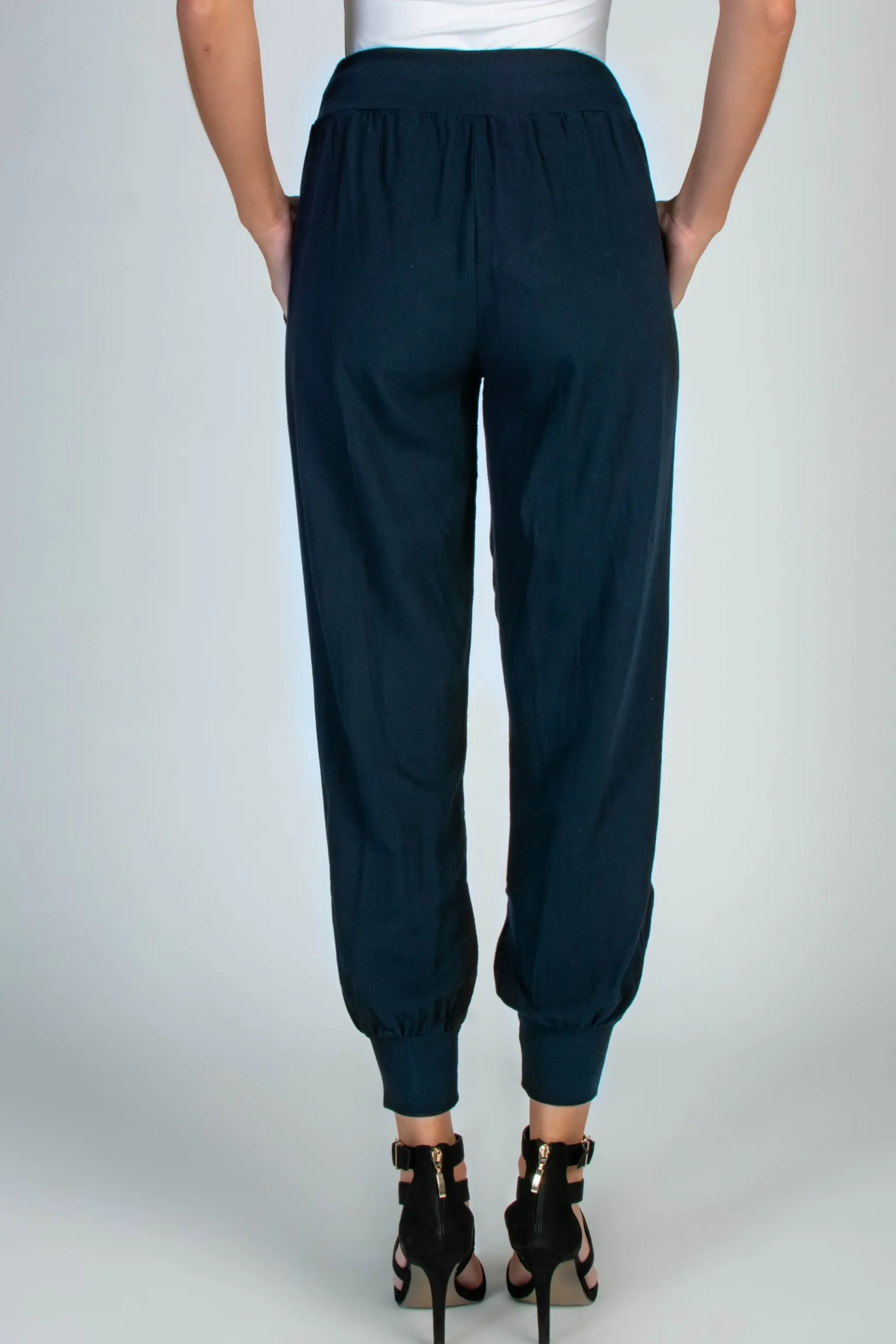 PANTALONI LUNGHI CON TASCHE ED ELASTICO IN VITA AMORY, BLU SCURO