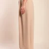 Pantaloni lunghi eleganti con cintura, colore beige