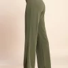 Pantaloni lunghi eleganti con cintura, colore oliva