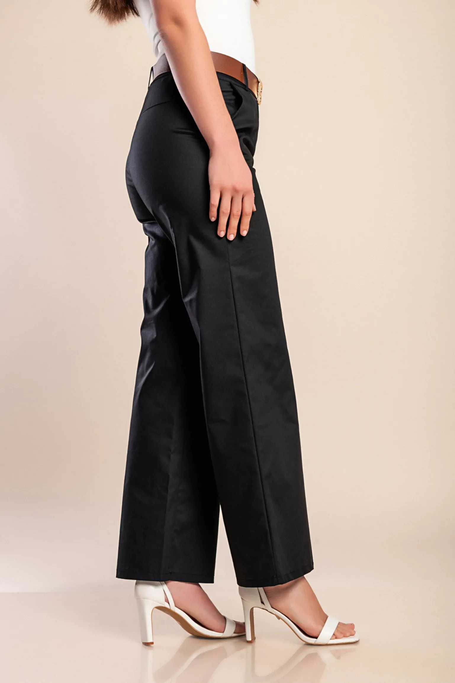 Pantaloni lunghi eleganti con cintura, neri
