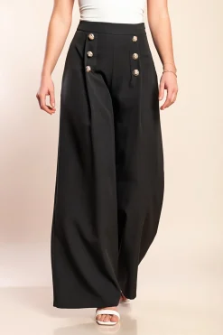 Pantaloni lunghi eleganti con bottoni, neri