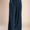 Pantaloni lunghi eleganti con bottoni, blu scuro