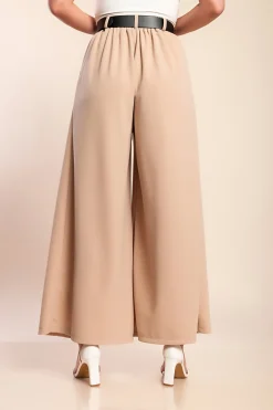 Pantaloni lunghi eleganti con cintura, colore beige