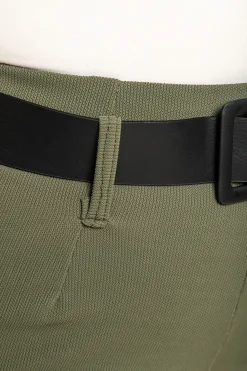 Pantaloni lunghi eleganti con cintura, colore oliva
