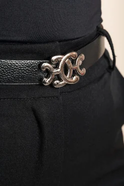 Pantaloni lunghi eleganti con cintura, neri