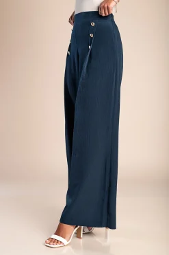 Pantaloni lunghi eleganti con bottoni, blu scuro