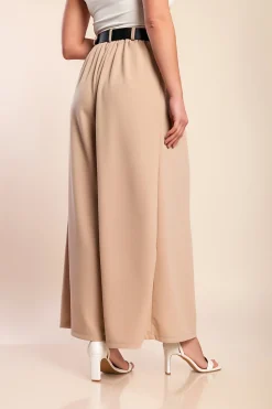 Pantaloni lunghi eleganti con cintura, colore beige