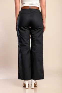 Pantaloni lunghi eleganti con cintura, neri