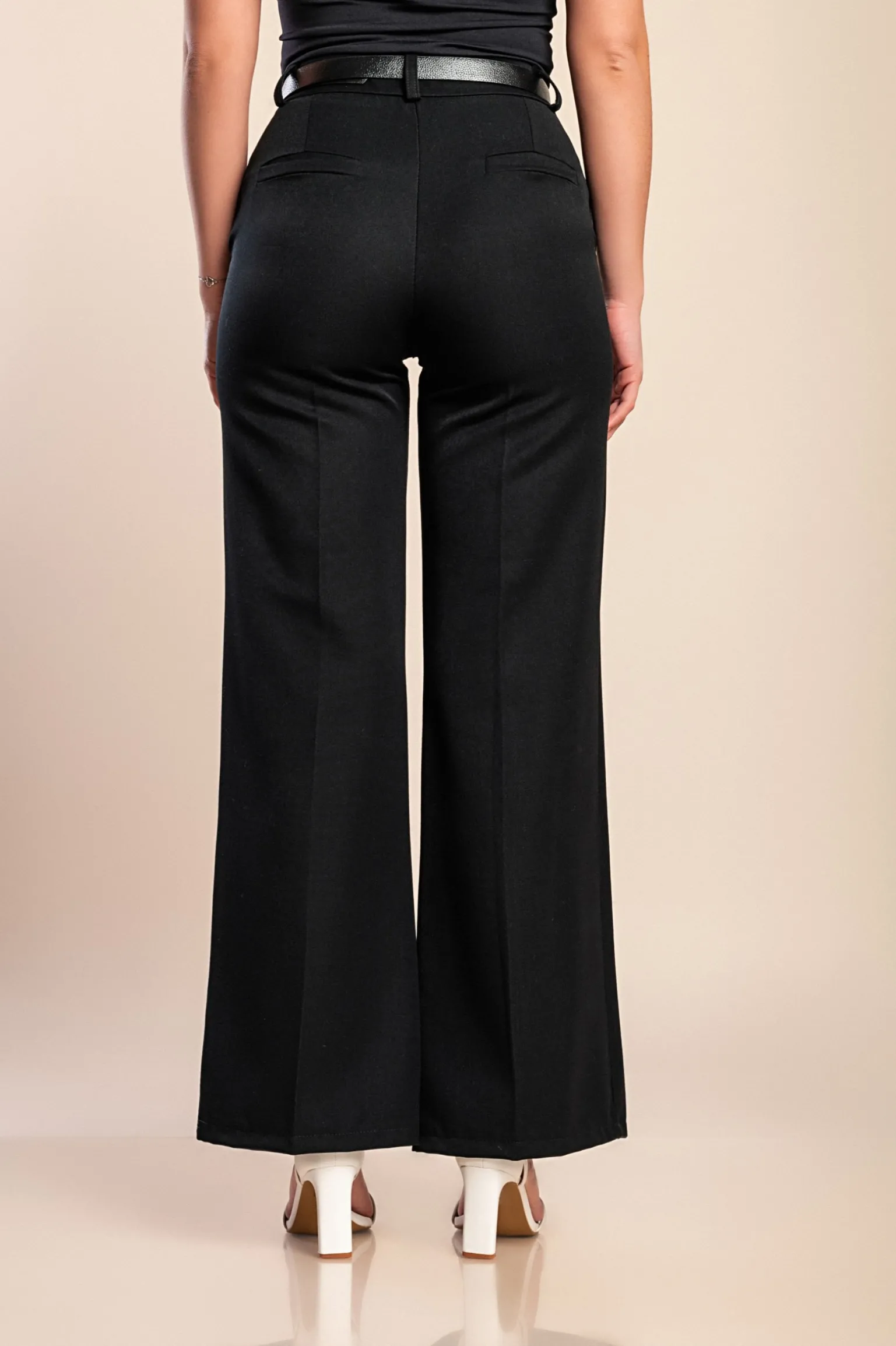 Pantaloni lunghi eleganti con cintura, neri