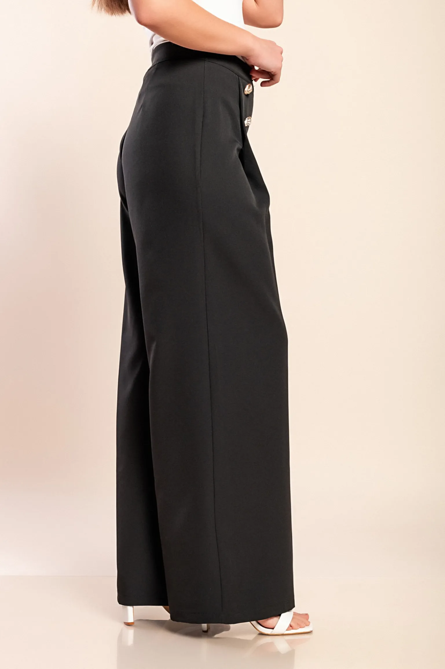 Pantaloni lunghi eleganti con bottoni, neri