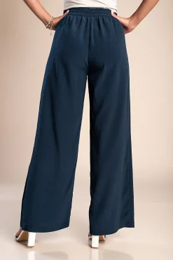 Pantaloni lunghi eleganti con bottoni, blu scuro
