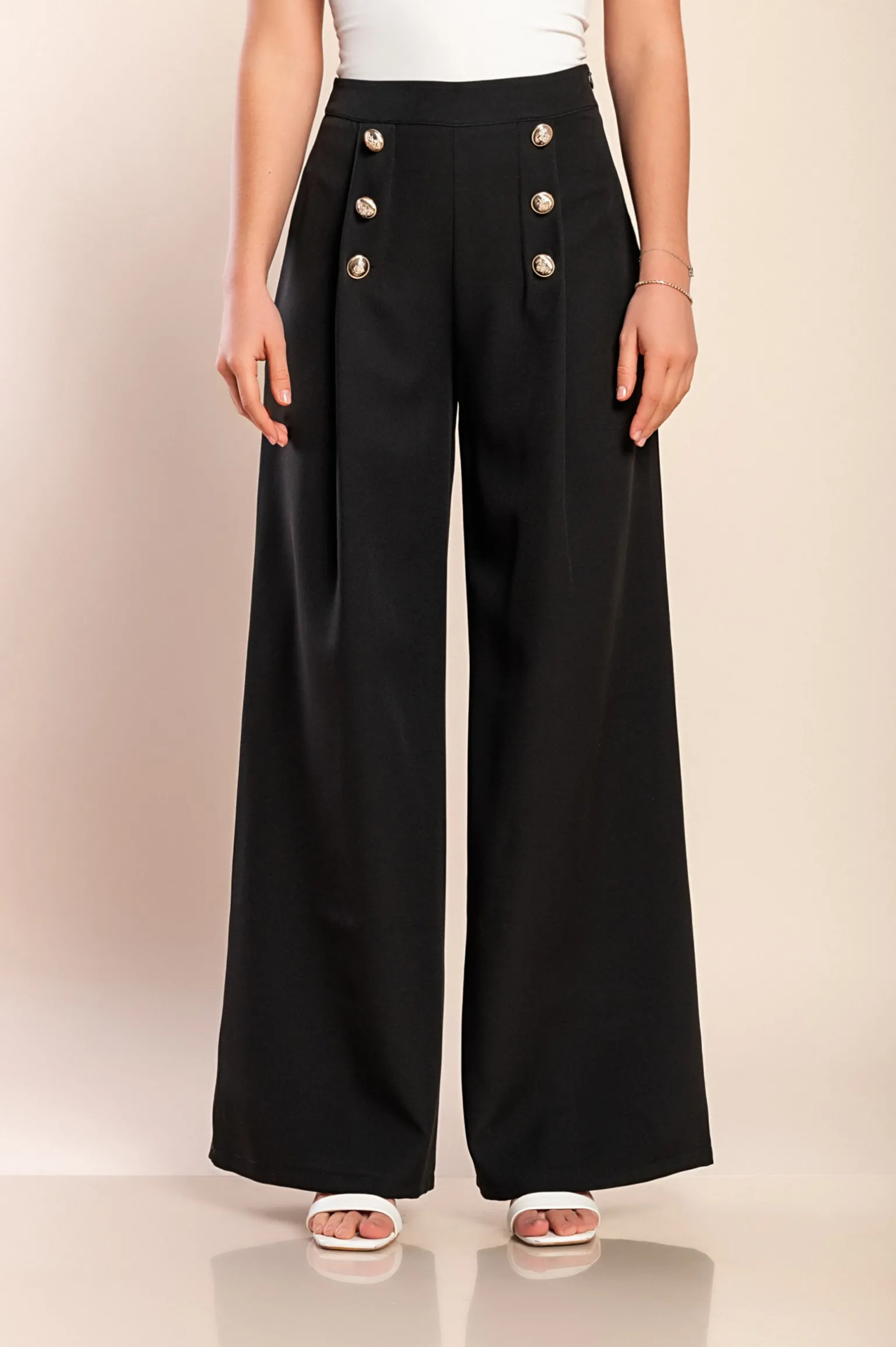 Pantaloni lunghi eleganti con bottoni, neri
