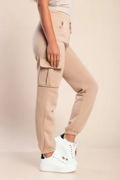 Pantaloni sportivi termici con tasche, beige