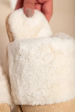 Pantofole con pelliccia sintetica, beige