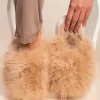 Pantofole in pelliccia sintetica, cammello