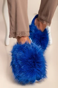 Pantofole in pelliccia sintetica, blu