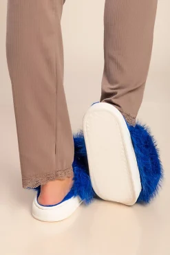 Pantofole in pelliccia sintetica, blu