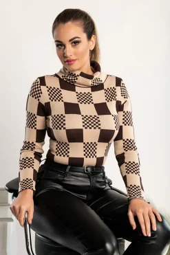 Pullover con motivo a scacchi Roldana, marrone
