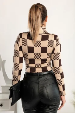 Pullover con motivo a scacchi Roldana, marrone