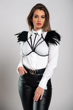 Reggiseno con spalline elastiche con piume, nero