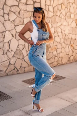 SALOPETTE IN JEANS CON STRAPPI CHEYENNE, AZZURRO