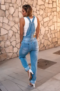 SALOPETTE IN JEANS CON STRAPPI CHEYENNE, AZZURRO