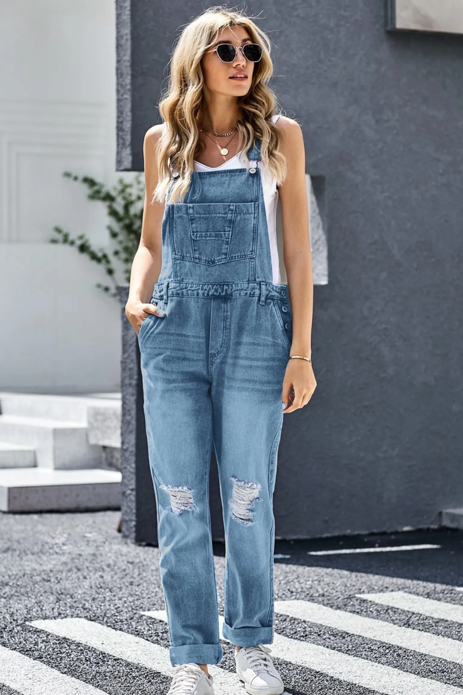 SALOPETTE IN JEANS CON STRAPPI CHEYENNE, AZZURRO