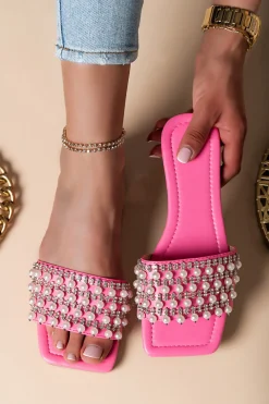 Sandali con dettagli di perline, rosa chiaro