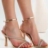 Sandali con tacco alto e strass, colore champagne