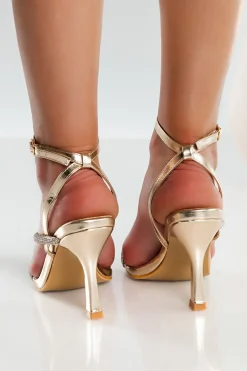 Sandali con tacco alto e strass, oro