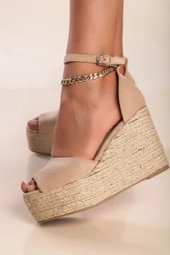 Sandali con tacco largo, beige