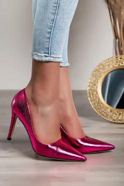 Scarpe con tacco alto con stampa pitone, fucsia