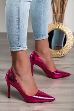 Scarpe con tacco alto con stampa pitone, fucsia