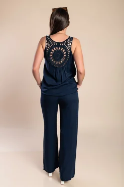 Set con dettagli all'uncinetto, blu scuro