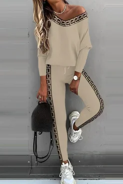 Set con stampa geometrica, beige