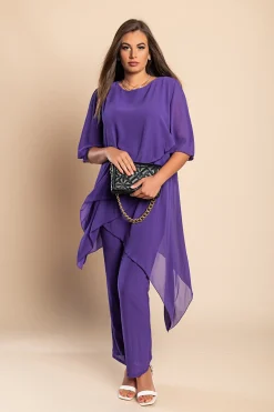 Set di elegante tunica trasparente e pantaloni lunghi  Claudette, viola