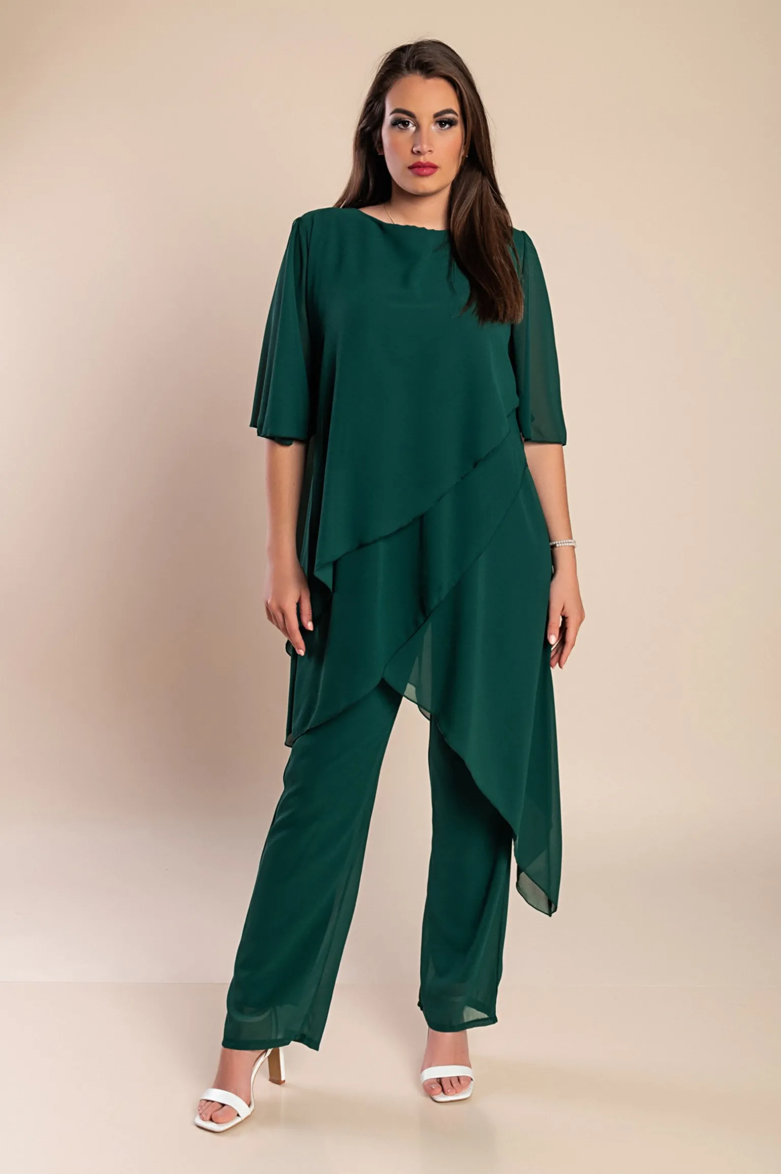 Set di elegante tunica traslucida e pantaloni lunghi Claudette, verde