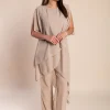 Set di elegante tunica trasparente e pantaloni lunghi Claudette, beige
