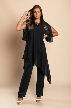 Set di elegante tunica traslucida e pantaloni lunghi  Claudette, neri