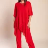 Set di elegante tunica trasparente e pantaloni lunghi Claudette, rosso