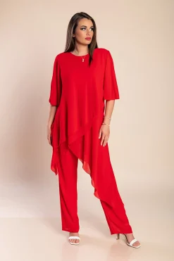 Set di elegante tunica trasparente e pantaloni lunghi Claudette, rosso